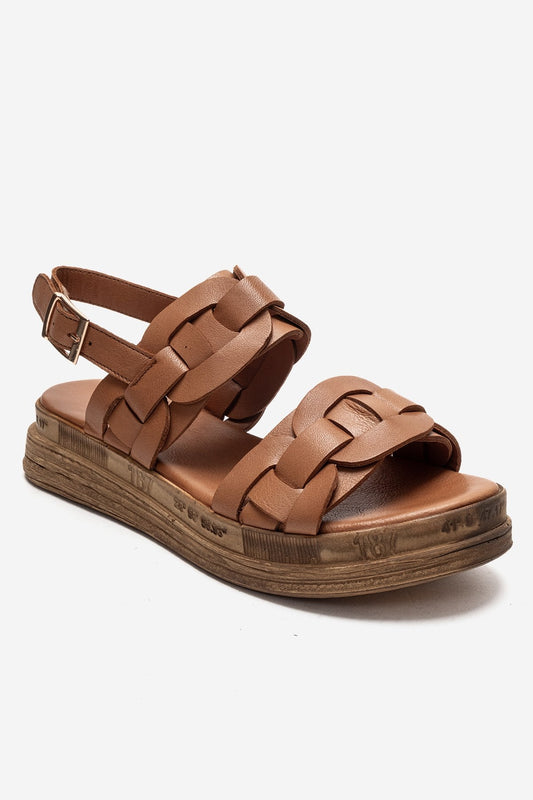 ELVORO - Sandalia de Piel Genuina Camel (Mujer)