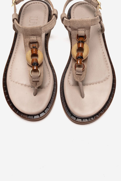 TIANA - Taupe Genuine Leather Buckle Toe-Post Sandal (Women)