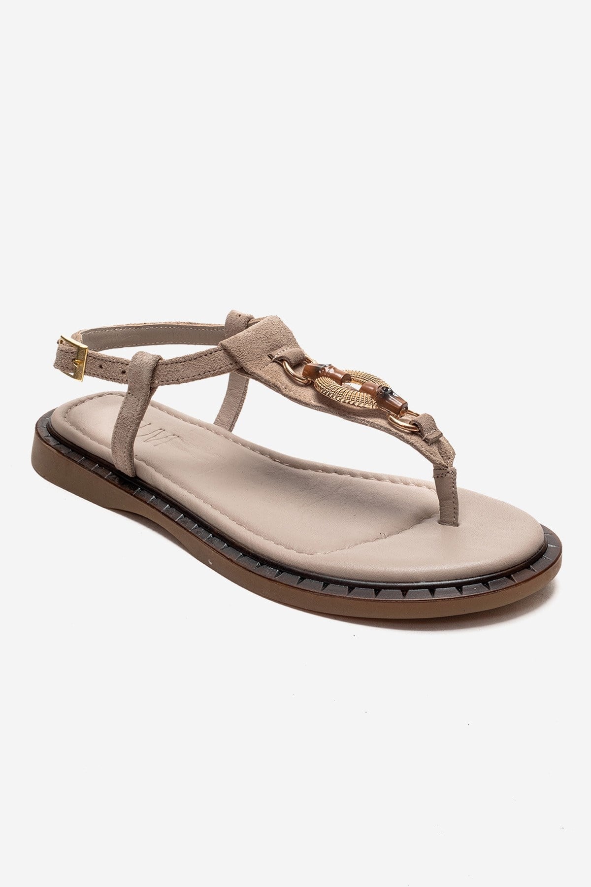 TIANA - Taupe Genuine Leather Buckle Toe-Post Sandal (Women)