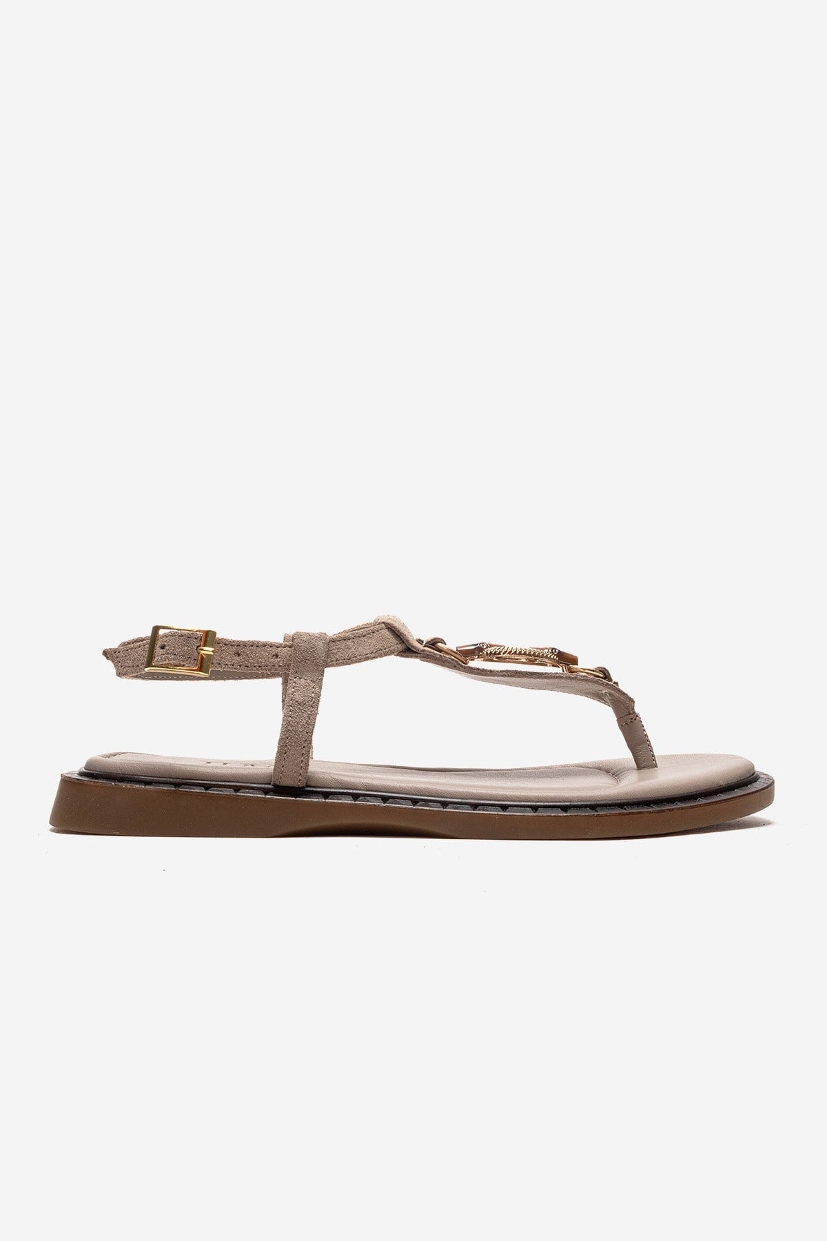 TIANA - Taupe Genuine Leather Buckle Toe-Post Sandal (Women)