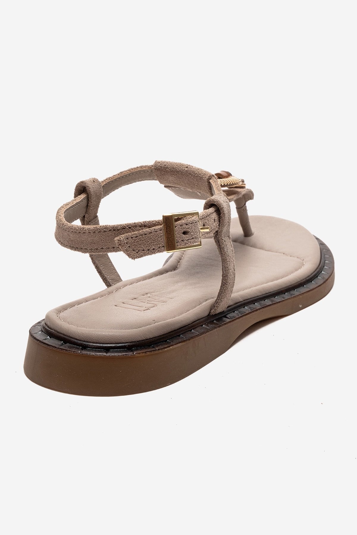 TIANA - Taupe Genuine Leather Buckle Toe-Post Sandal (Women)