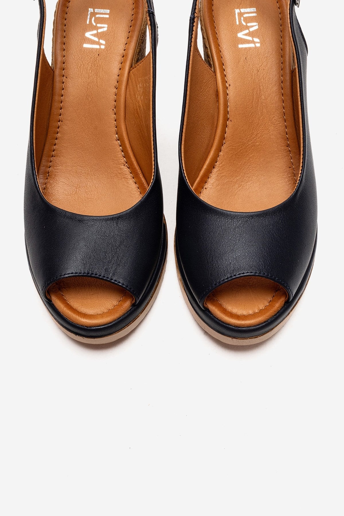 HELINA - Black Genuine Leather Wedge Sandal (Women)