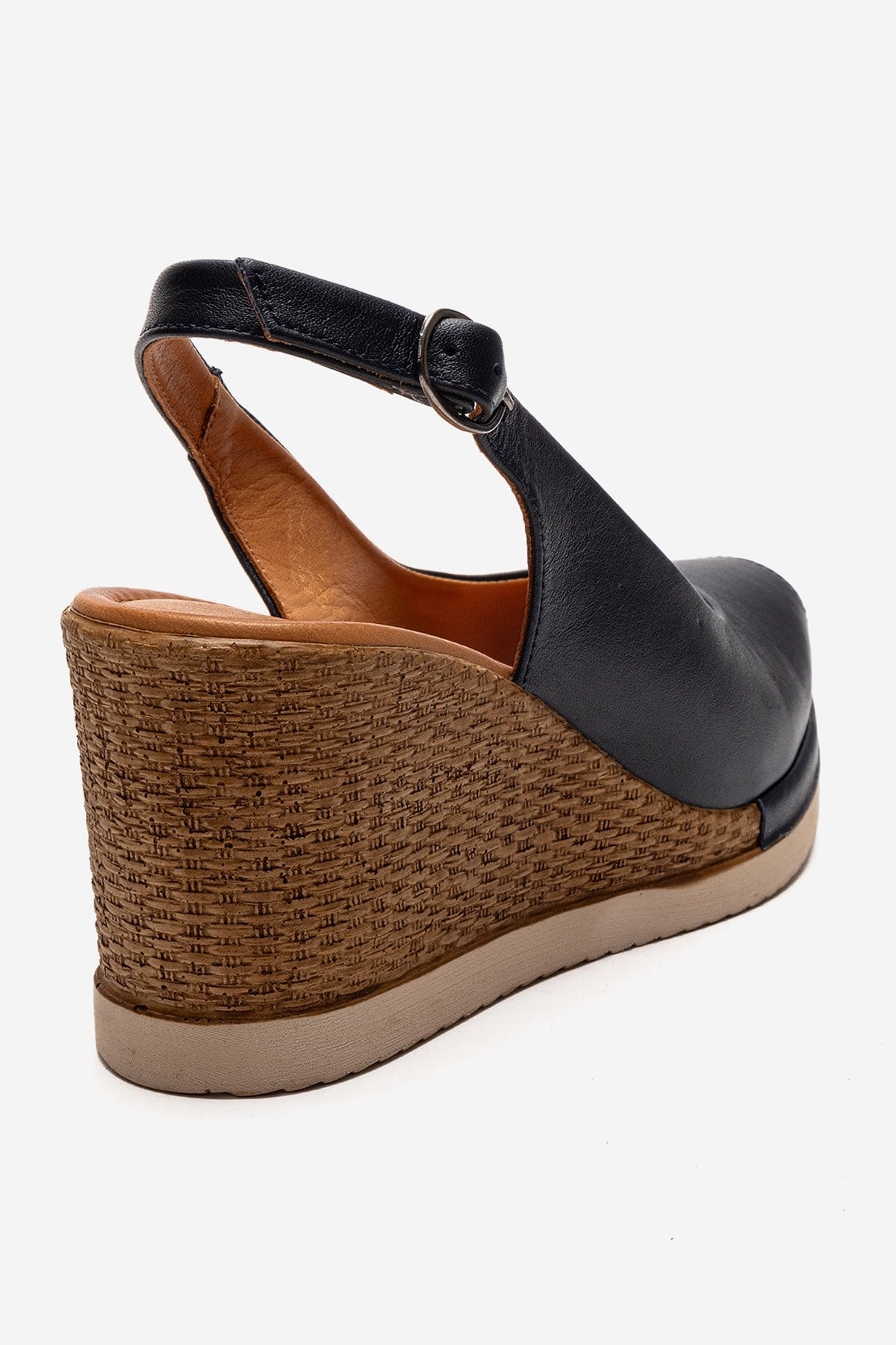 HELINA - Black Genuine Leather Wedge Sandal (Women)