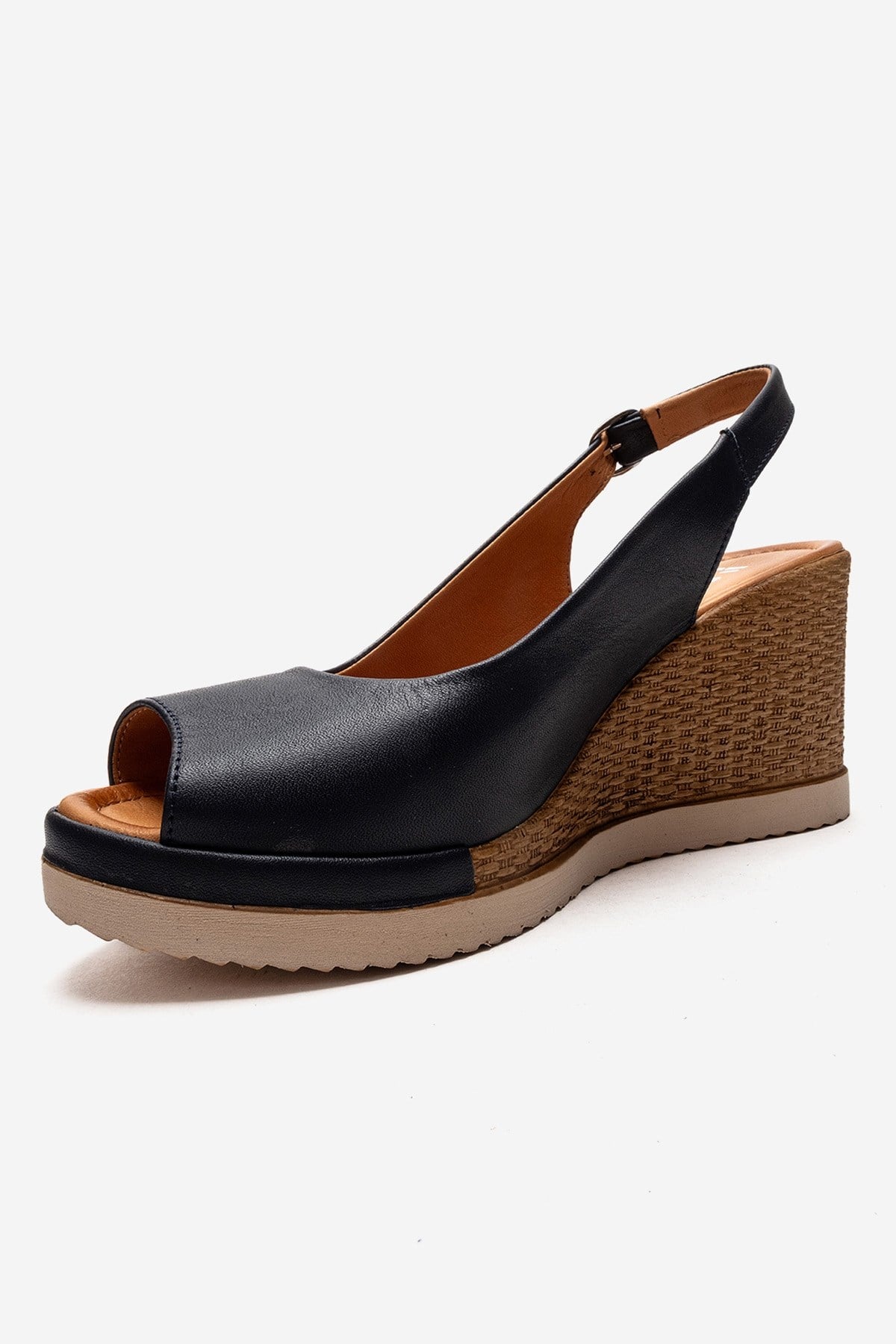 HELINA - Black Genuine Leather Wedge Sandal (Women)