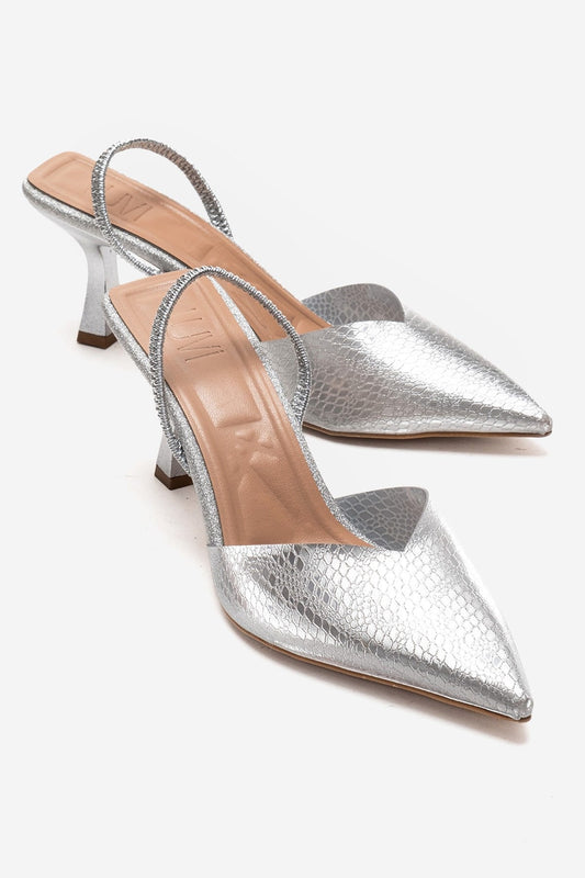 RENOS - Zapatos de tacón de aguja plateados con punta fina (Mujer)