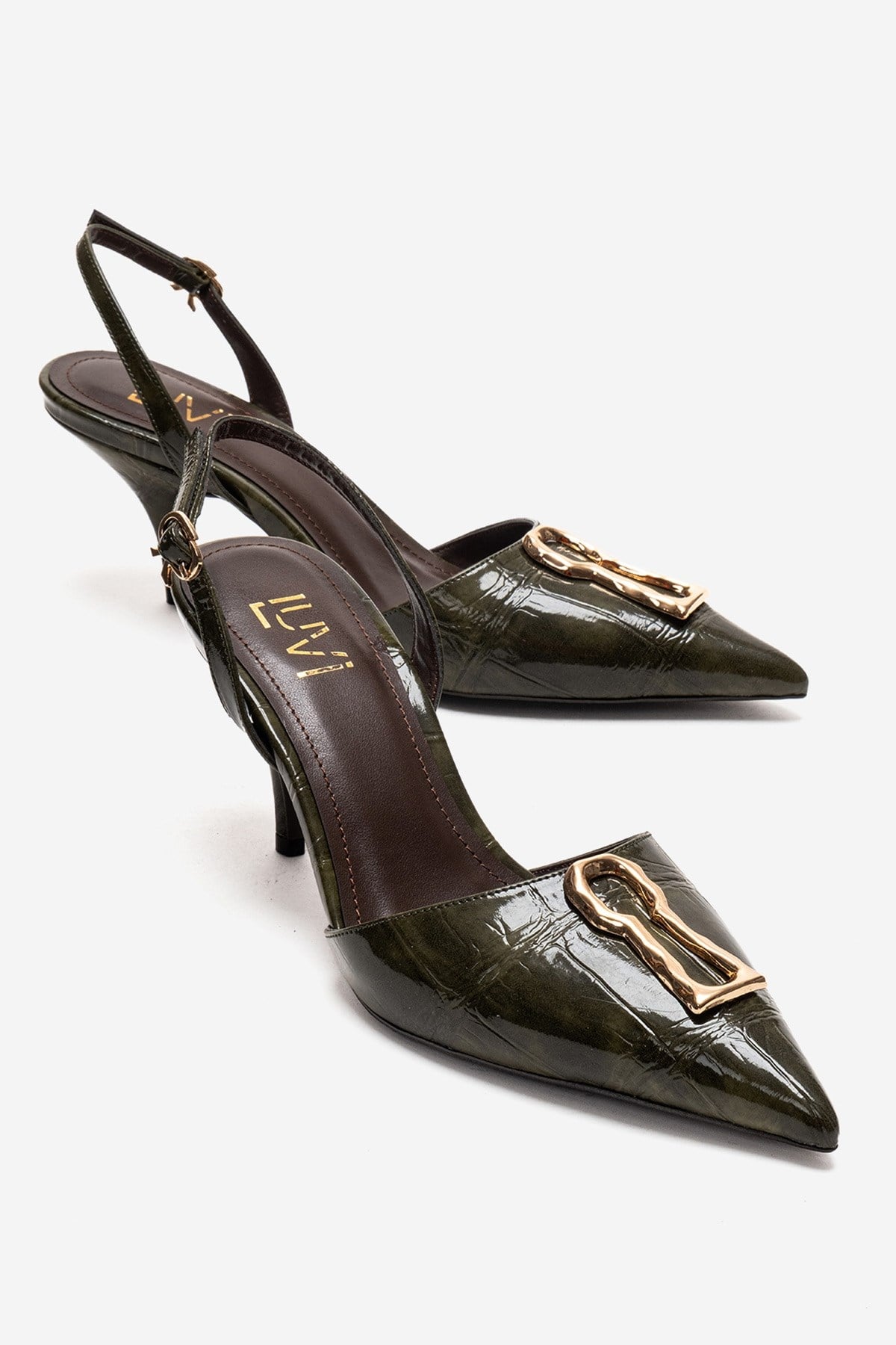 Yvella - Green Patent Buckle Pointed Toe Stiletto Pump (Women)