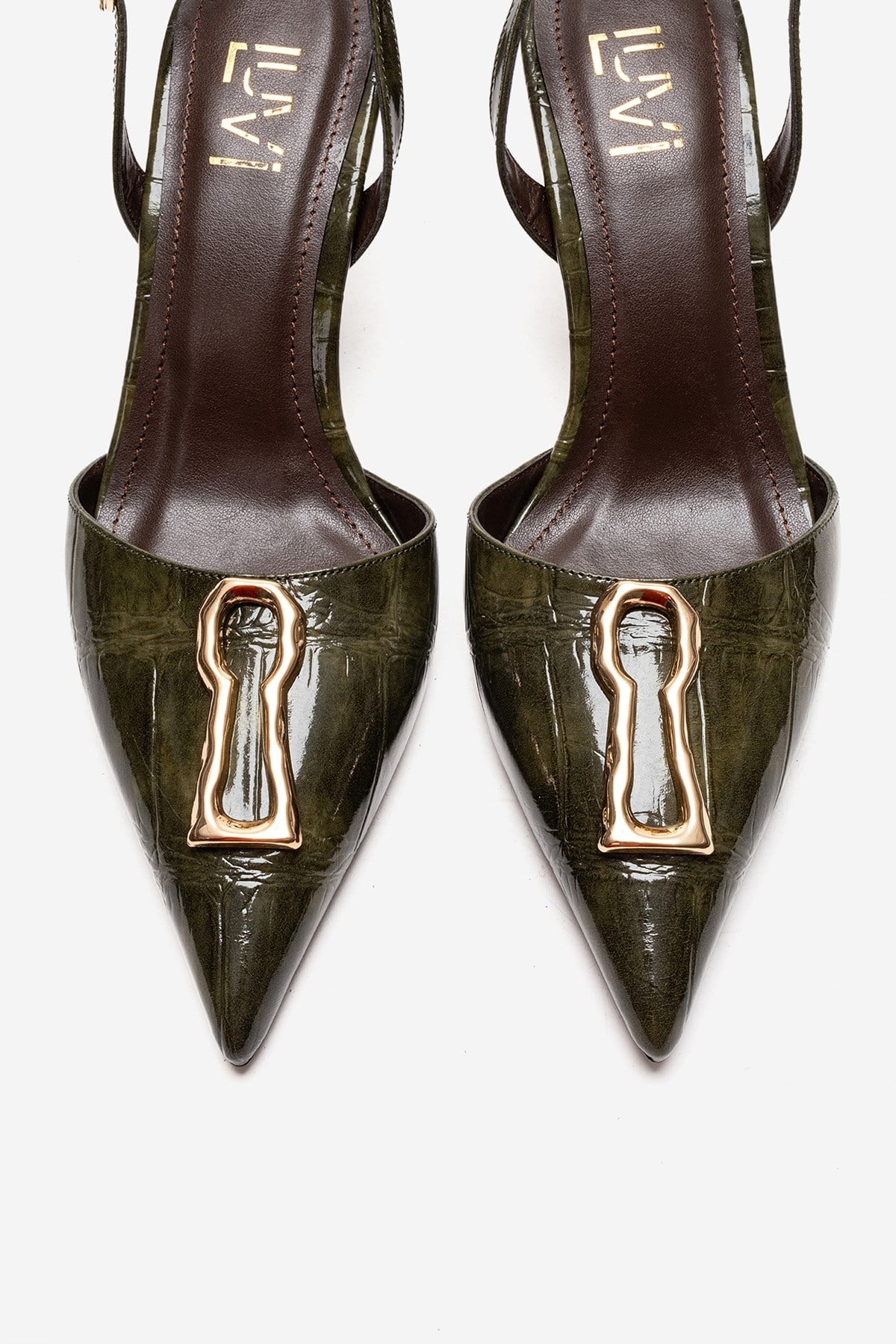 Yvella - Green Patent Buckle Pointed Toe Stiletto Pump (Women)