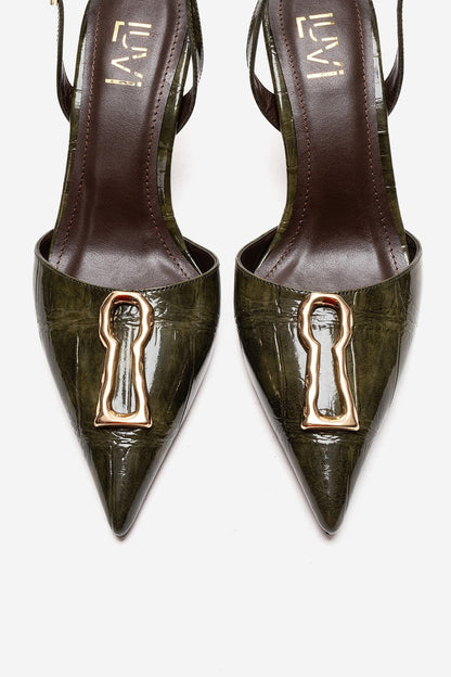Yvella - Green Patent Buckle Pointed Toe Stiletto Pump (Women)