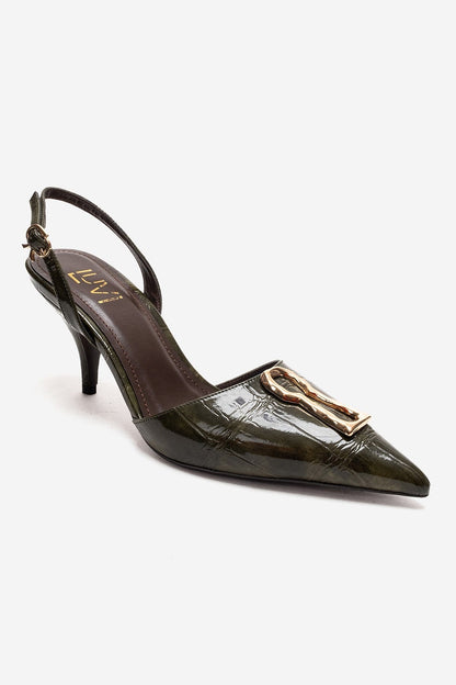 Yvella - Green Patent Buckle Pointed Toe Stiletto Pump (Women)