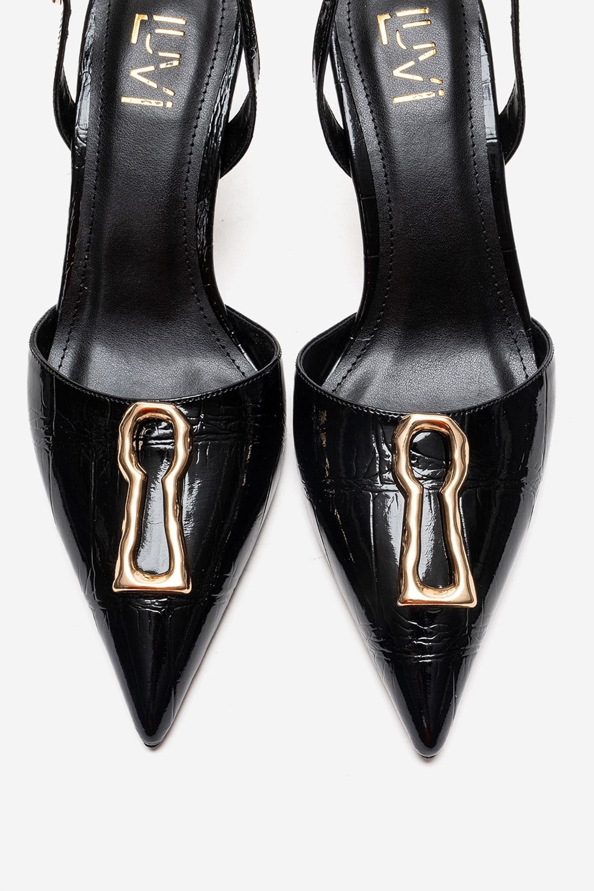 Yvella - Black Patent Buckle Pointed Toe Stiletto Pump (Women)