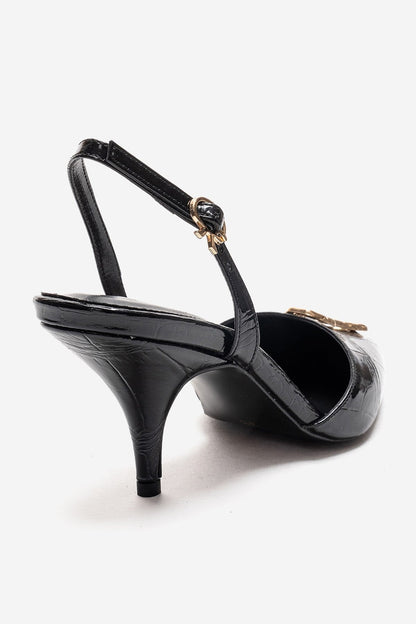 Yvella - Black Patent Buckle Pointed Toe Stiletto Pump (Women)