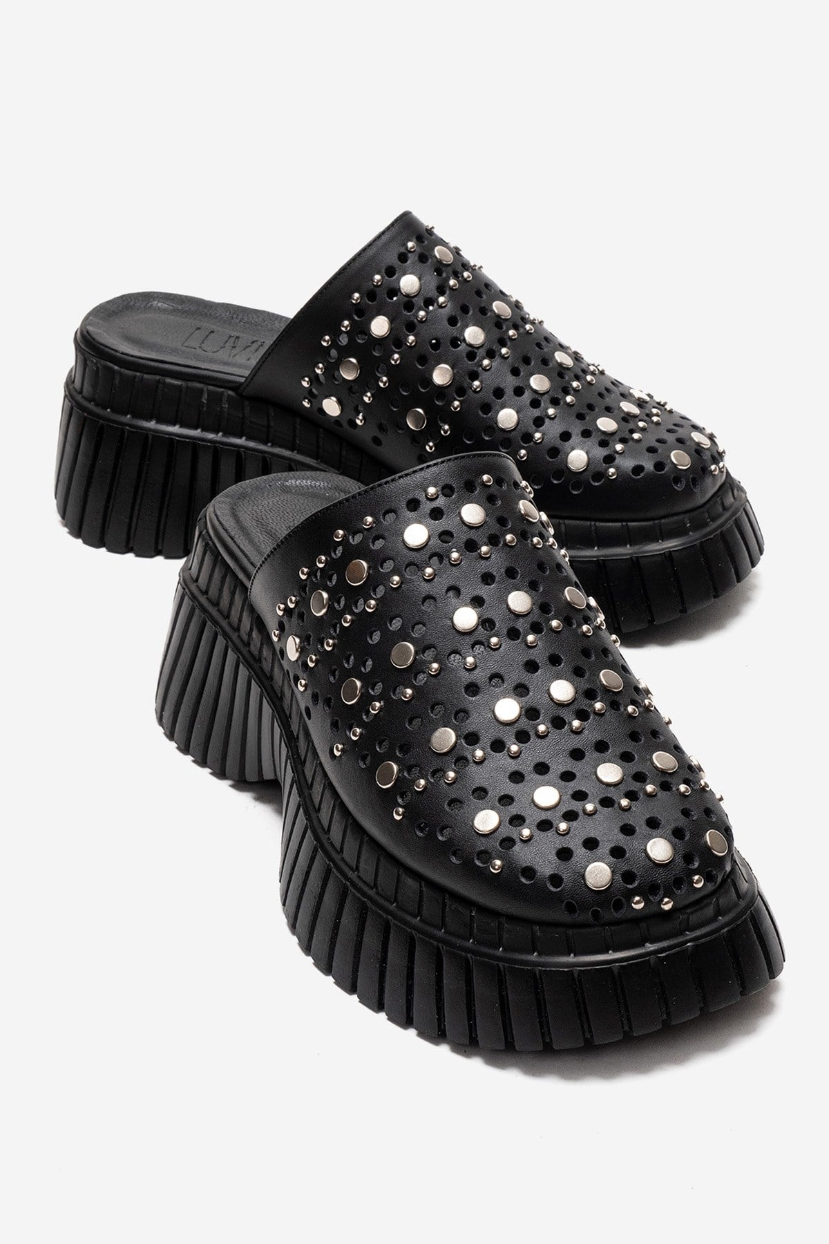 HARLOW - Plataforma deslizable de cuero genuino negro (Mujer)