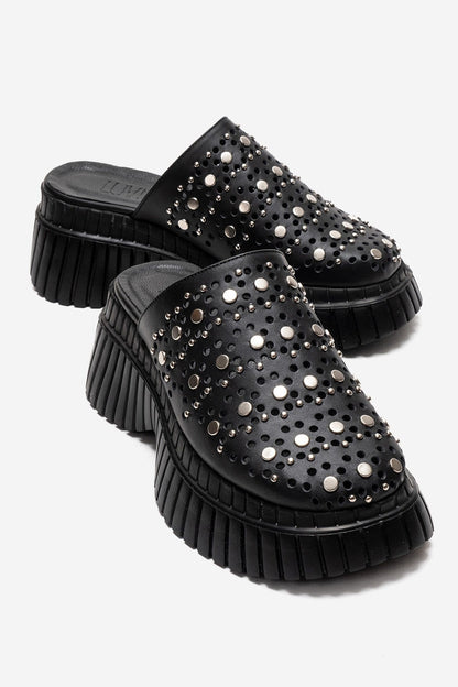 HARLOW - Plataforma deslizable de cuero genuino negro (Mujer)