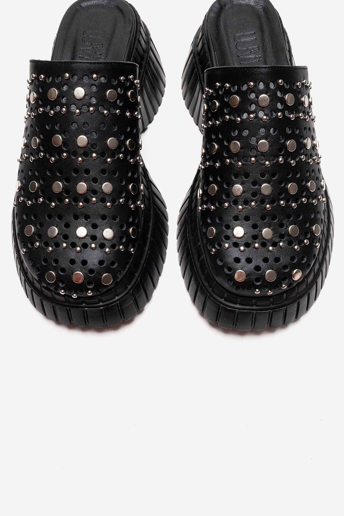 HARLOW - Plataforma deslizable de cuero genuino negro (Mujer)