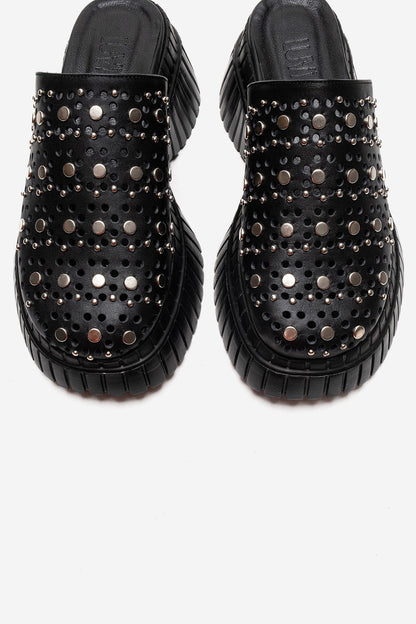 HARLOW - Plataforma deslizable de cuero genuino negro (Mujer)