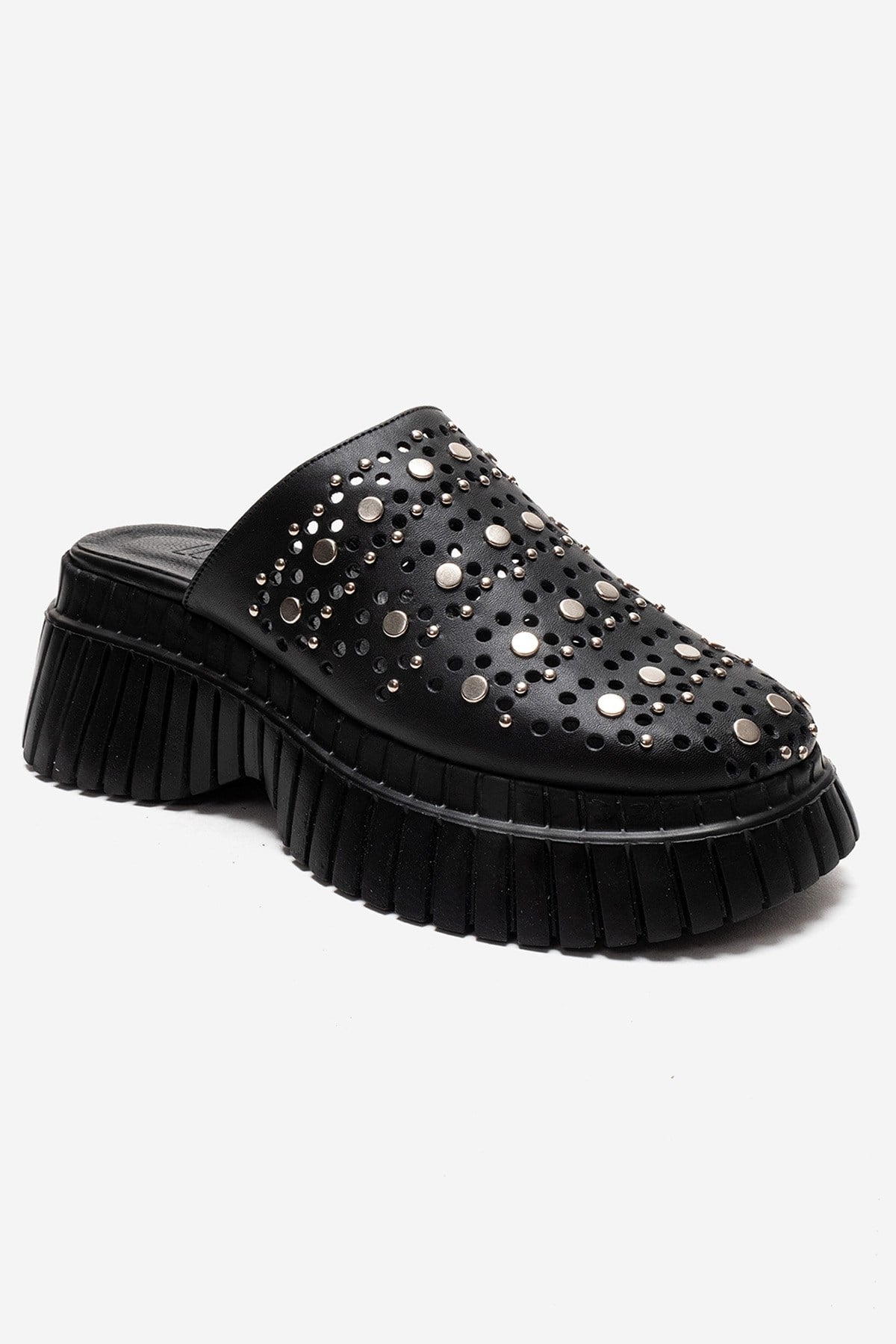 HARLOW - Plataforma deslizable de cuero genuino negro (Mujer)