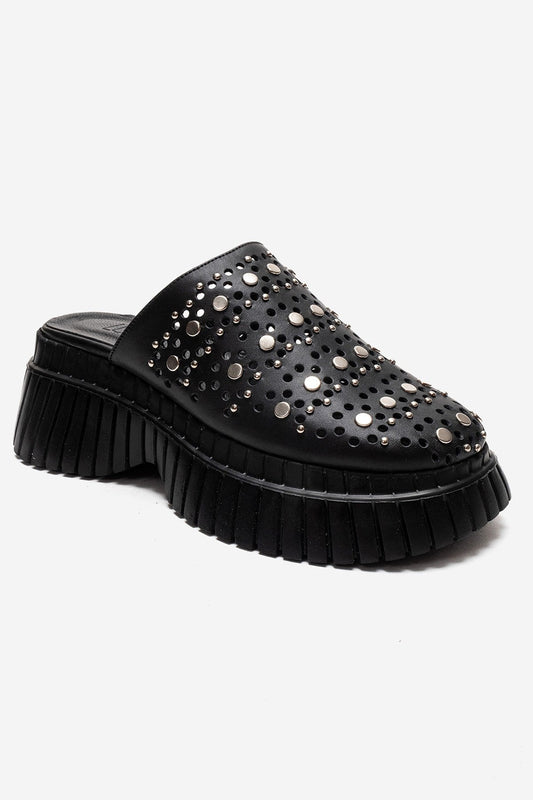 HARLOW - Black Genuine Leather Platform Slide (Women)