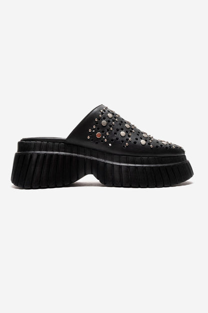 HARLOW - Plataforma deslizable de cuero genuino negro (Mujer)