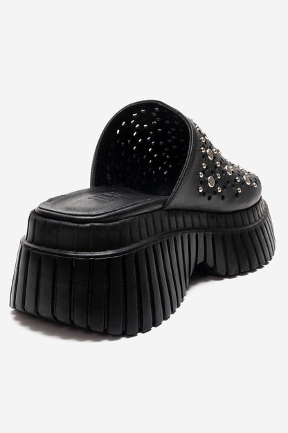 HARLOW - Plataforma deslizable de cuero genuino negro (Mujer)