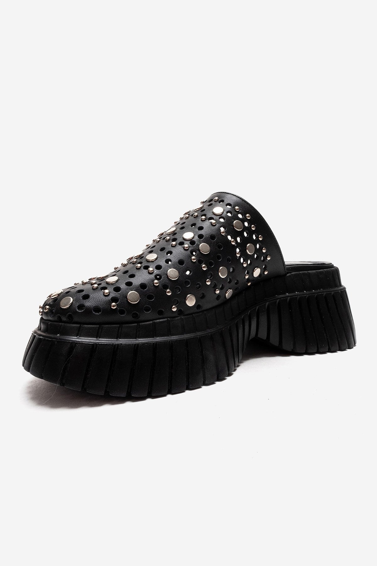 HARLOW - Plataforma deslizable de cuero genuino negro (Mujer)