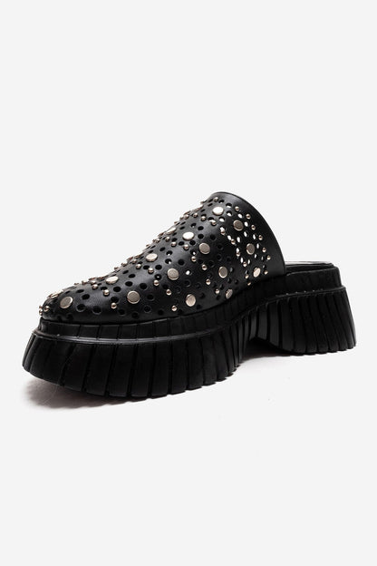HARLOW - Plataforma deslizable de cuero genuino negro (Mujer)