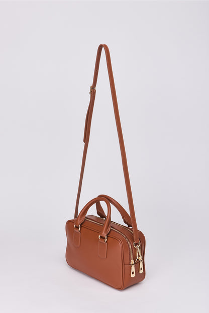 Sara Cognac Brown Structured Mini Bag - Fw25-0003