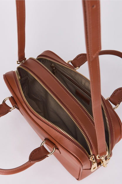 Sara Cognac Brown Structured Mini Bag - Fw25-0003