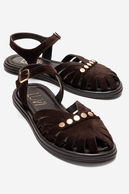 CHIELA - Brown Genuine Leather Ankle Strap Sandal (Women)