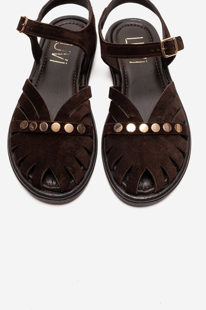 CHIELA - Brown Genuine Leather Ankle Strap Sandal (Women)