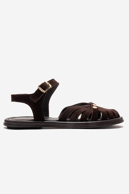 CHIELA - Brown Genuine Leather Ankle Strap Sandal (Women)