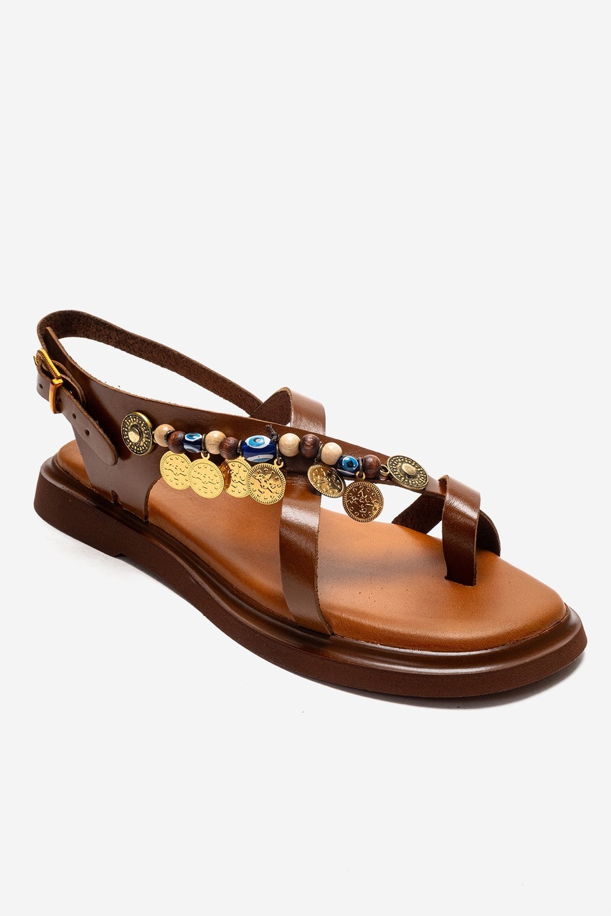 HUSH - Cognac Genuine Leather Beaded Toe-Post Sandal (Women)