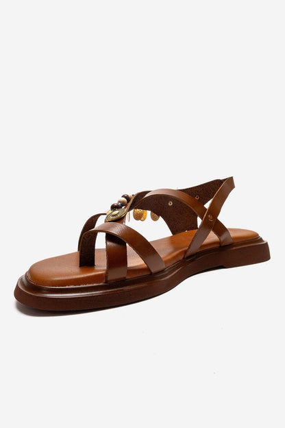 HUSH - Cognac Genuine Leather Beaded Toe-Post Sandal (Women)
