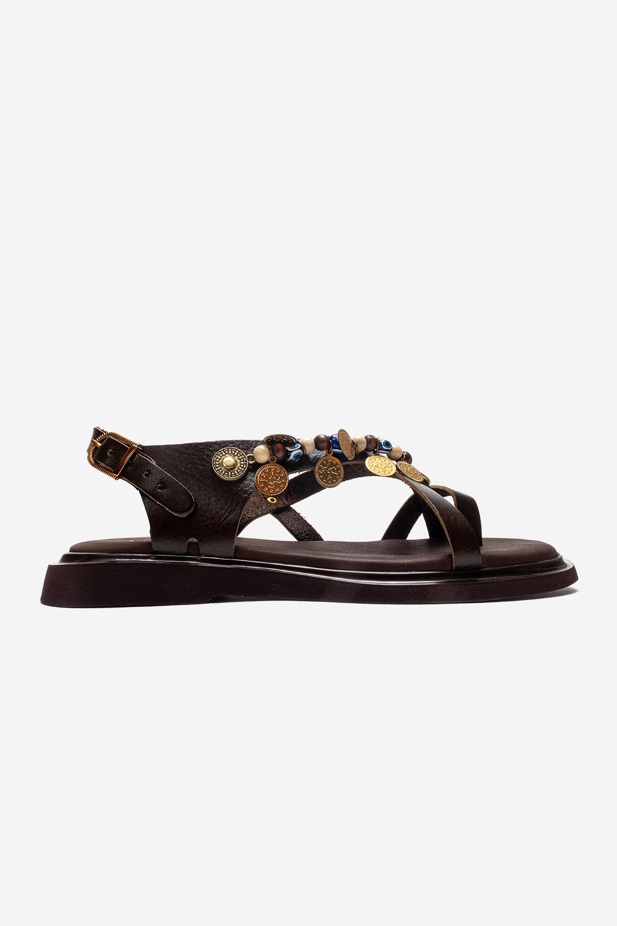 HUSH - Brown Genuine Leather Beaded Toe-Post Sandal (Women)
