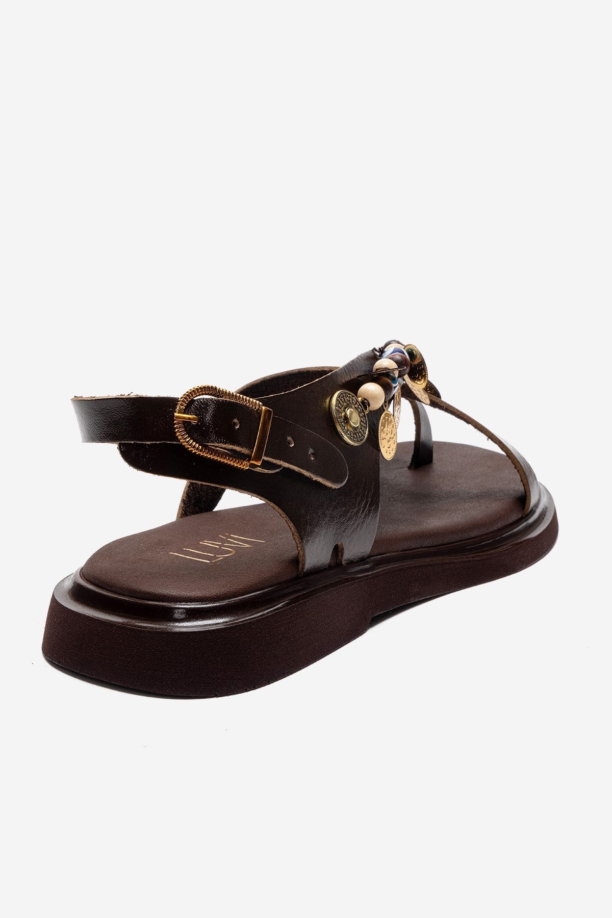 HUSH - Brown Genuine Leather Beaded Toe-Post Sandal (Women)