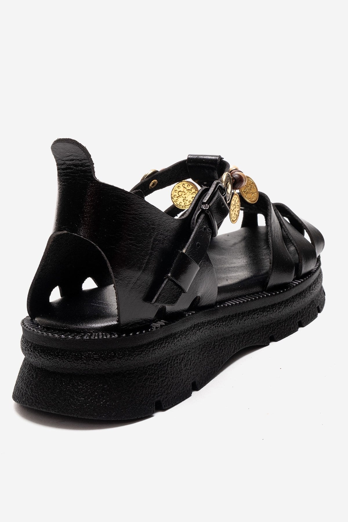 SOLIS - Sandalia con cuentas de cuero genuino negro (Mujer)