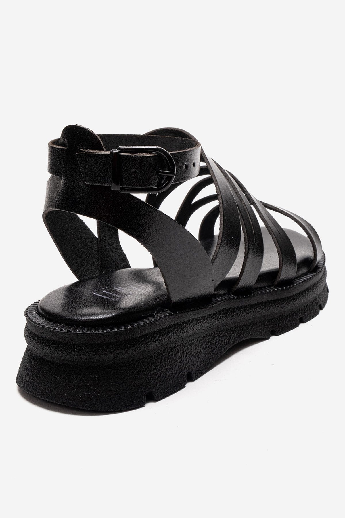 ELSA - Black Genuine Leather Multi-Strap Toe-Post Sandal (Women)