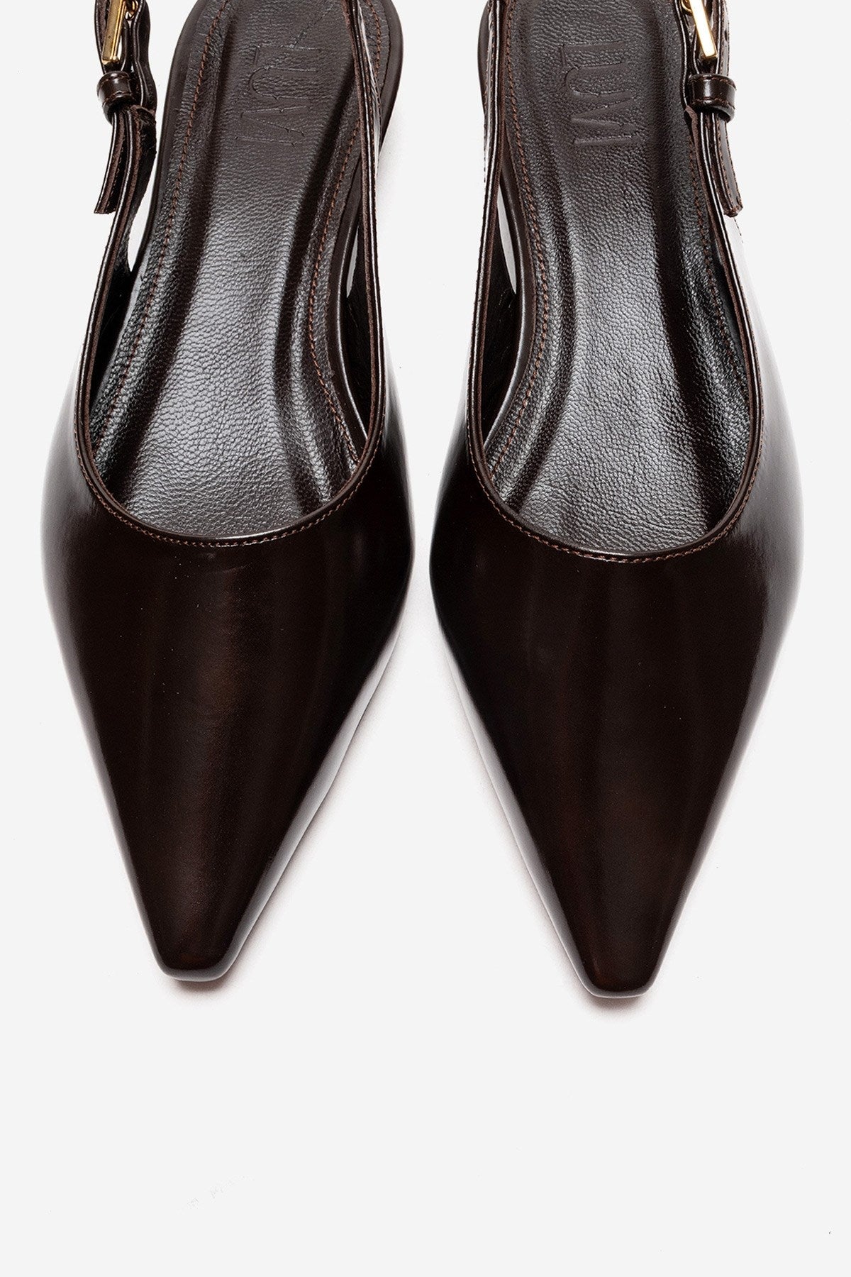 JENNA - Zapato de tacón bajo con punta fina de cuero genuino marrón (Mujer)