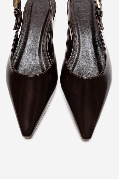 JENNA - Zapato de tacón bajo con punta fina de cuero genuino marrón (Mujer)