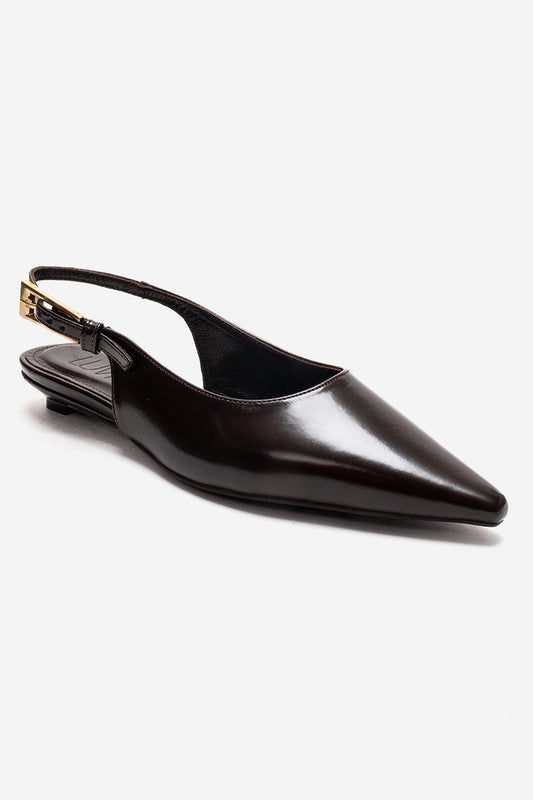 JENNA - Brown Genuine Leather Pointed Toe Low Block Heel Shoe (Women)