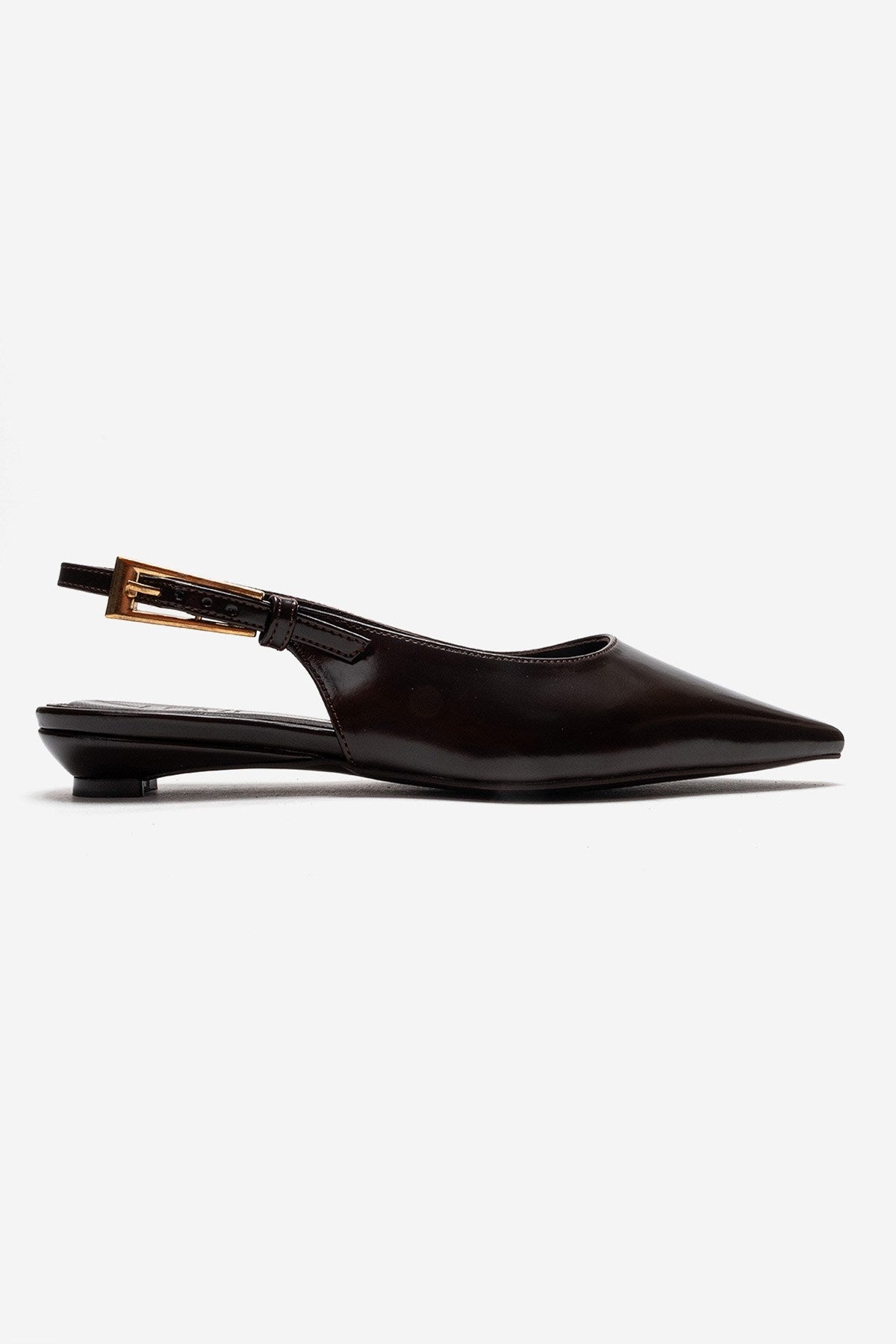 JENNA - Zapato de tacón bajo con punta fina de cuero genuino marrón (Mujer)