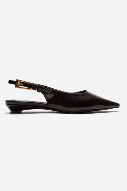 JENNA - Zapato de tacón bajo con punta fina de cuero genuino marrón (Mujer)