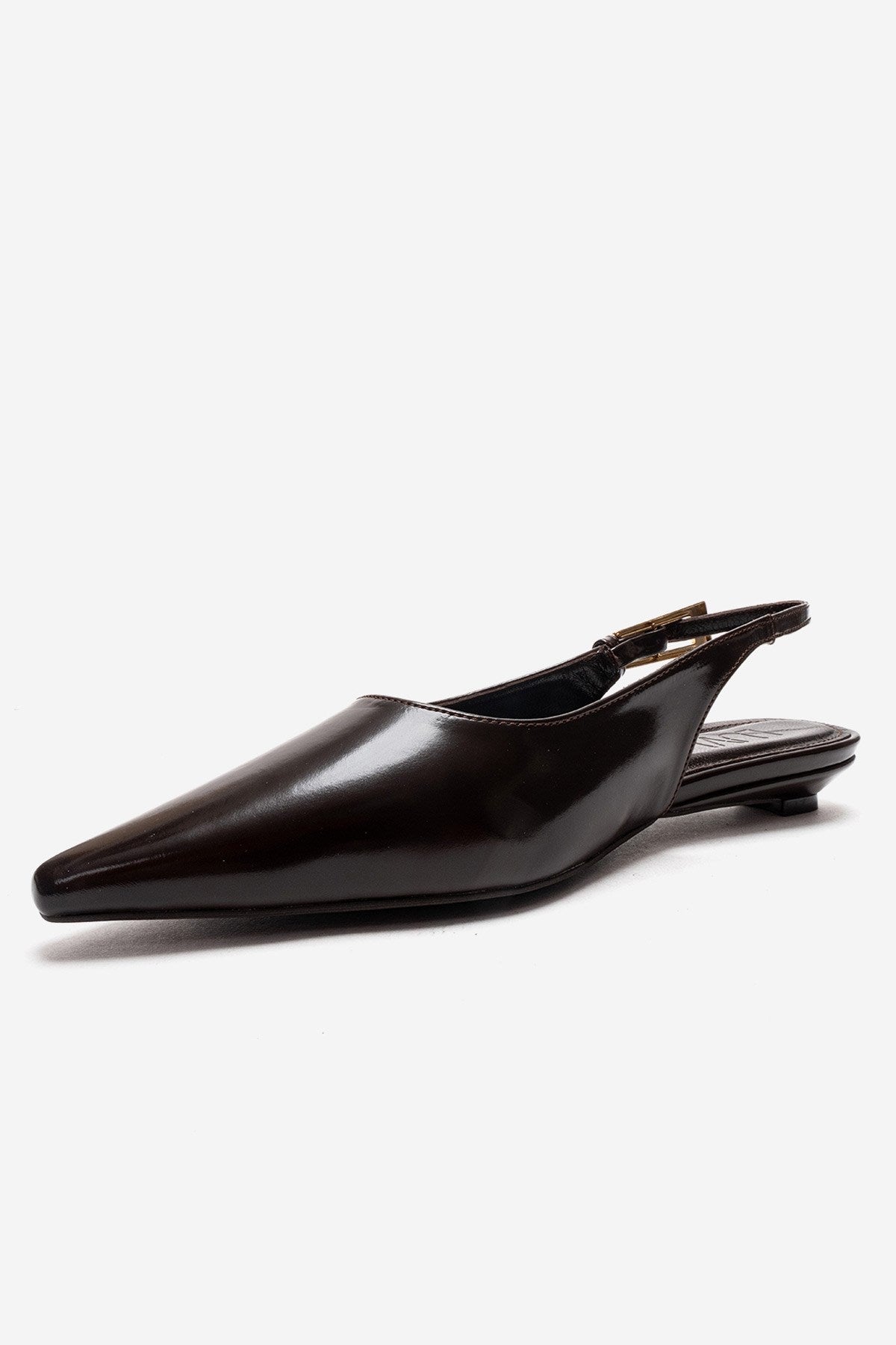 JENNA - Zapato de tacón bajo con punta fina de cuero genuino marrón (Mujer)