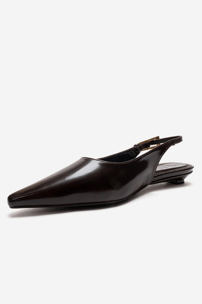 JENNA - Zapato de tacón bajo con punta fina de cuero genuino marrón (Mujer)