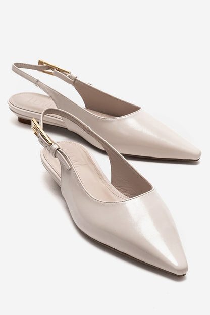 JENNA - Zapato de tacón bajo de piel genuina color blanco roto con punta fina (Mujer)