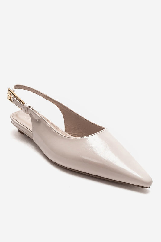 JENNA - Off-White Genuine Leather Pointed Toe Low Block Heel Shoe (Women)