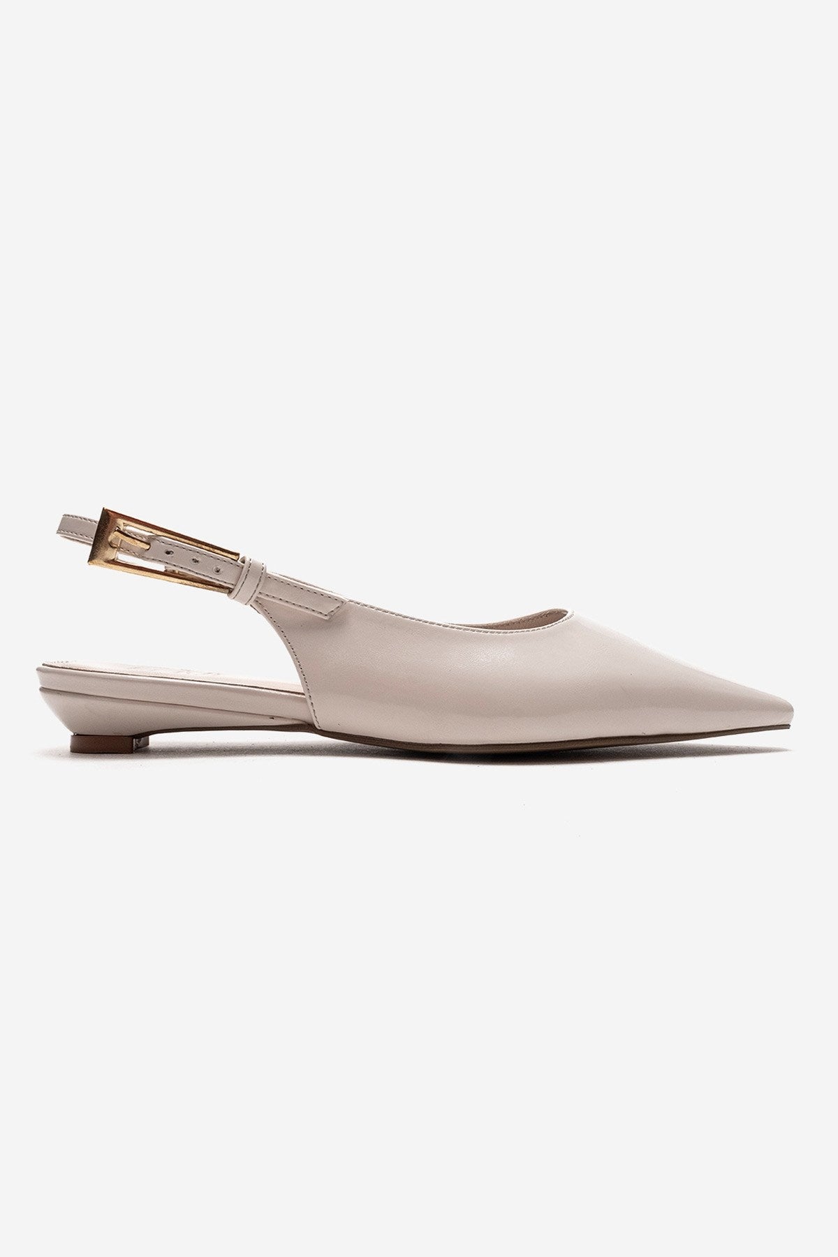 JENNA - Zapato de tacón bajo de piel genuina color blanco roto con punta fina (Mujer)