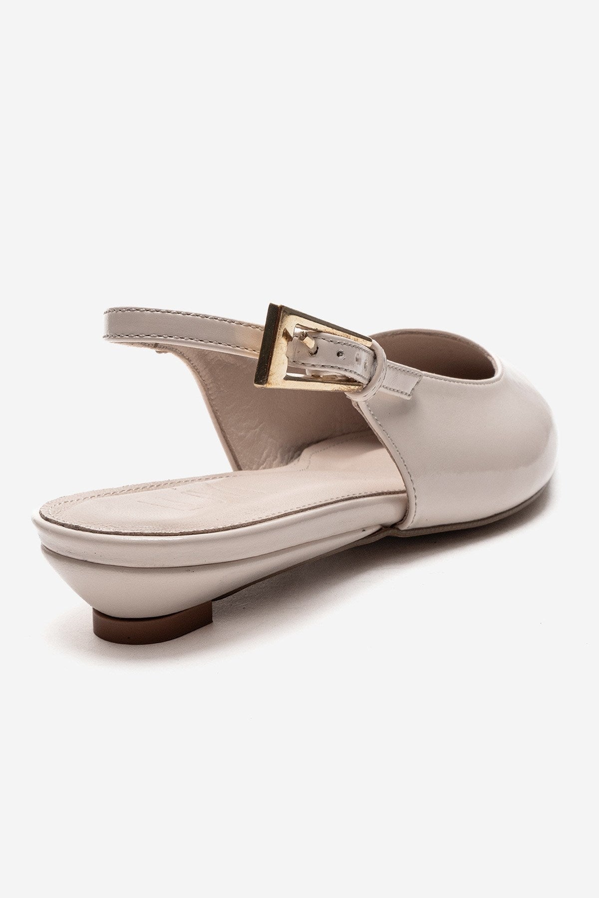 JENNA - Zapato de tacón bajo de piel genuina color blanco roto con punta fina (Mujer)