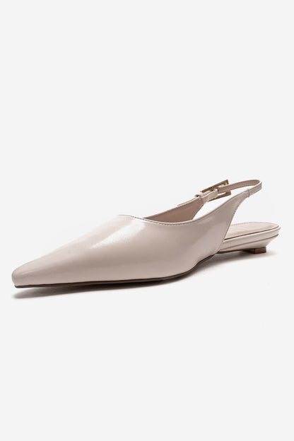 JENNA - Zapato de tacón bajo de piel genuina color blanco roto con punta fina (Mujer)
