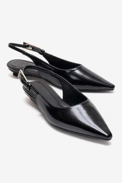 JENNA - Zapato de tacón bajo con punta de piel auténtica negra (mujer)