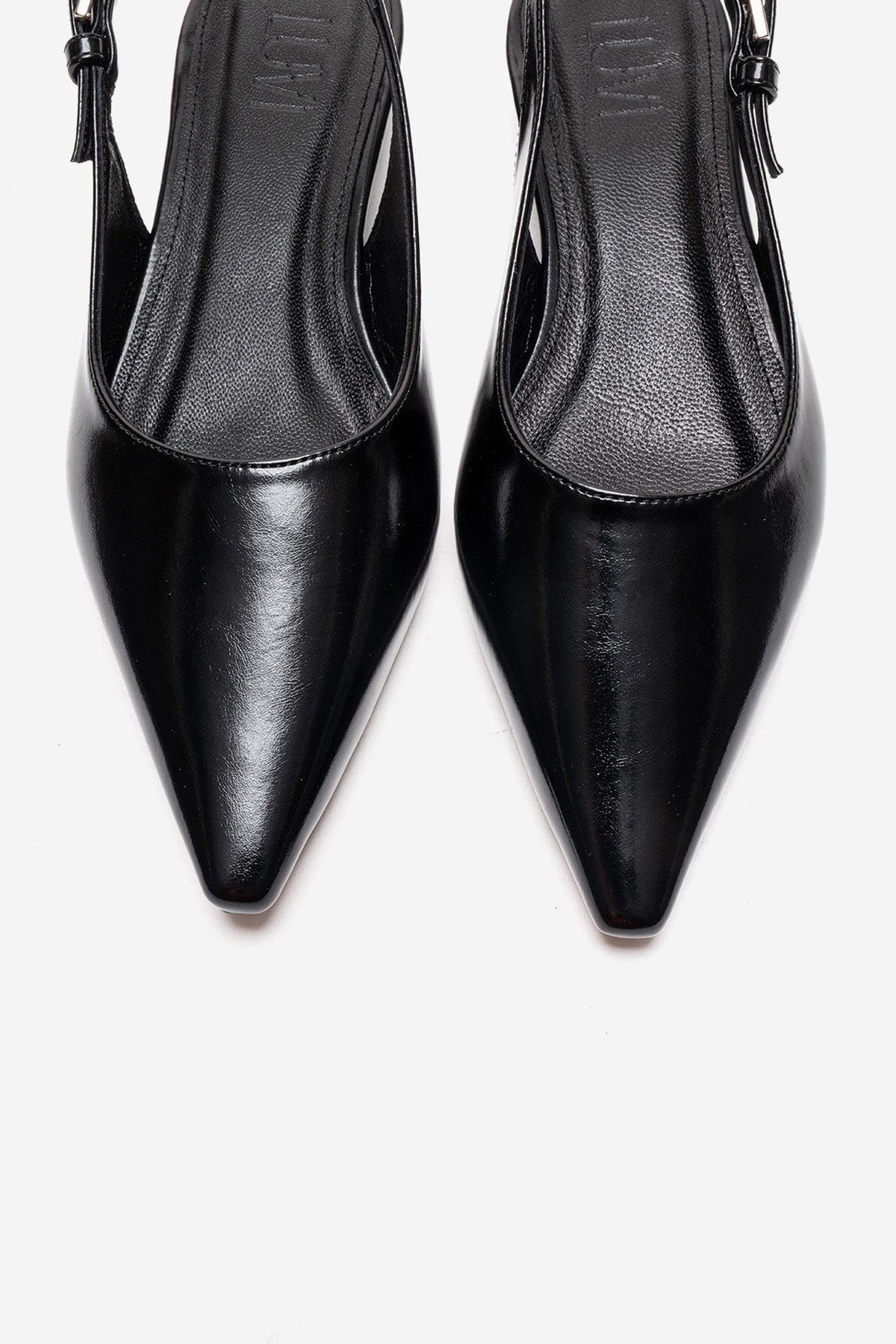 JENNA - Zapato de tacón bajo con punta de piel auténtica negra (mujer)